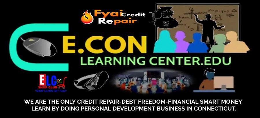 E.Con Learning Center.EDU advertisement featuring credit repair services and personal development courses in Connecticut.