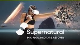 Woman using VR headset in fitness workout with a supernatural theme, punching virtual targets.